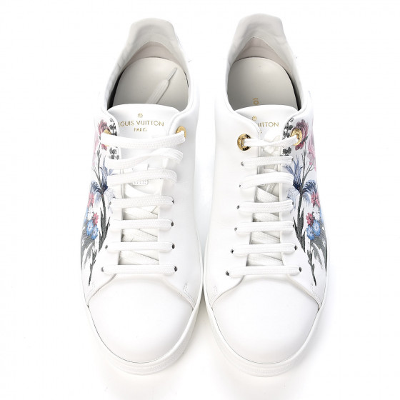 LOUIS VUITTON Calfskin Floral Frontrow Sneakers 40 White