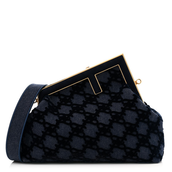 FENDI Denim Karligraphy Embroidered Medium Fendi First Blue