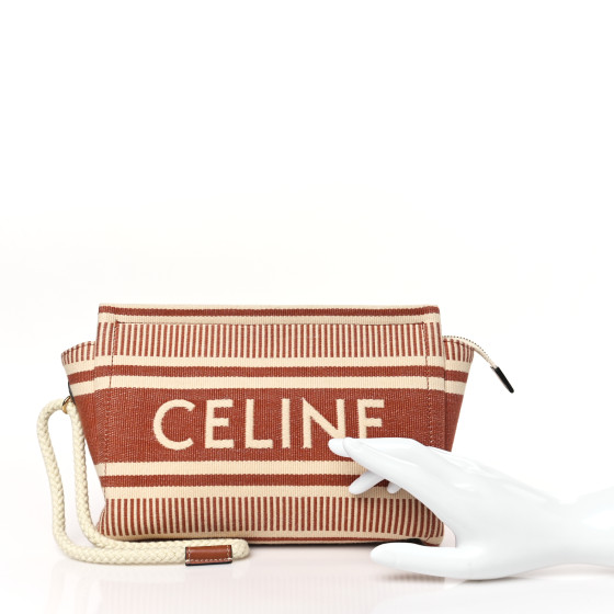 CELINE Textile Striped Logo Thais Pouch Sienna 1463493