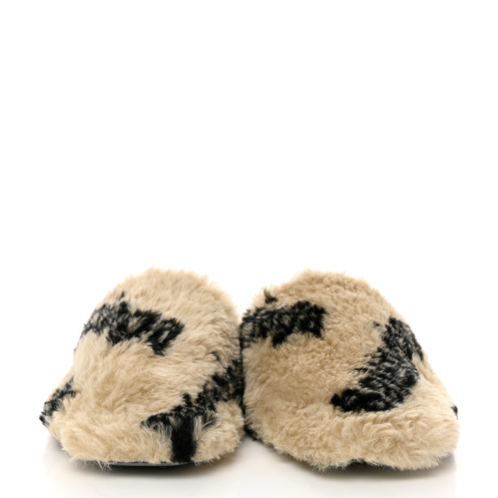 【BALENCIAGA】TEDDY ミュール ALLOVER LOGO BALENCIAGA Faux Fur Allover Logo Teddy 5mm Mules 38 Beige