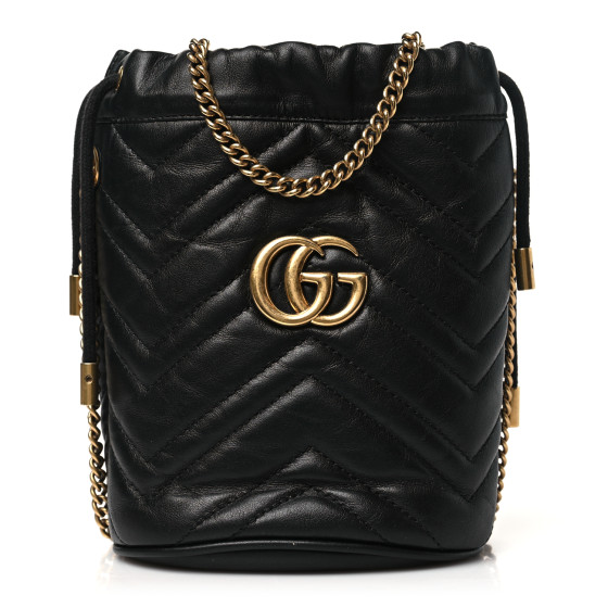 ★GUCCI★ Mini GG Marmont Matelasse Bucket Bag Black 575163D GUCCI Calfskin Matelasse Mini GG Marmont 2.0 Bucket Bag
