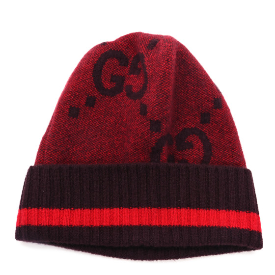 GUCCI Cashmere Jacquard Monogram Jumbo GG Canvy Hat Beanie