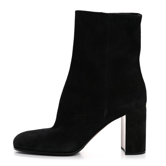 PRADA Suede Metal Triangle Logo Zip 85mm Boots 38.5 Black
