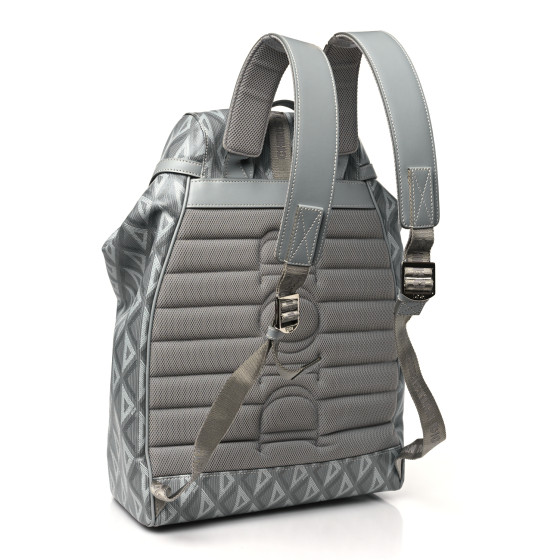 CHRISTIAN DIOR Coated Canvas CD Diamond Flap Backpack Gray