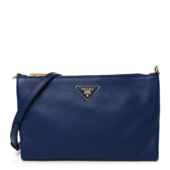 PRADA Vitello Daino Zippered Crossbody Bag Inchiostro
