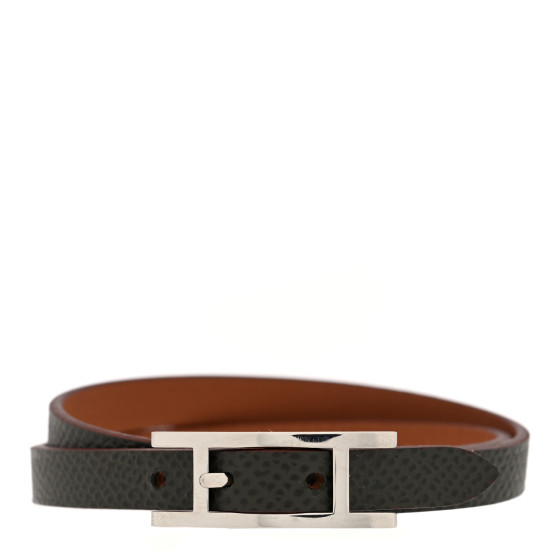 HERMES Epsom Hapi 3 MM Triple Tour Wrap Bracelet S Etain