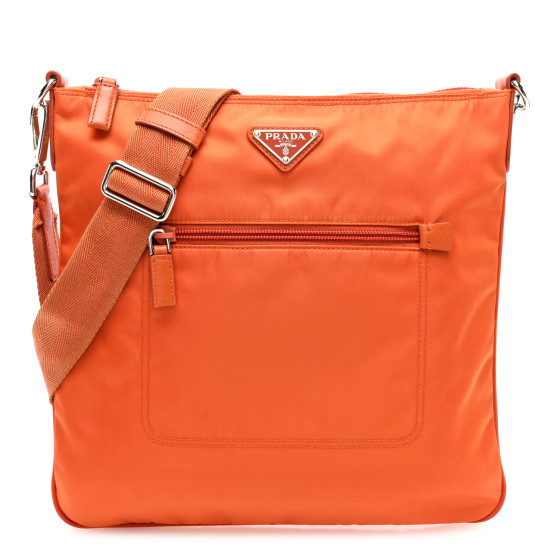 PRADA Tessuto Nylon Saffiano Flat Messenger Bag Papaya