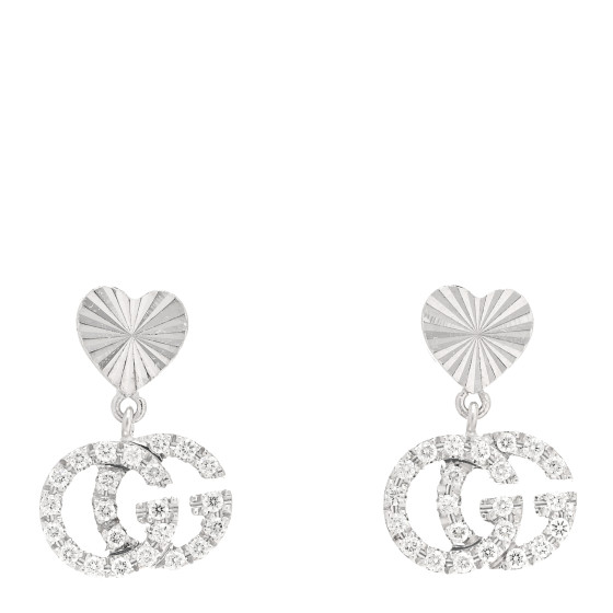 ゆゆ GUCCI 18K White Gold Diamond GG Running Heart Drop Earrings