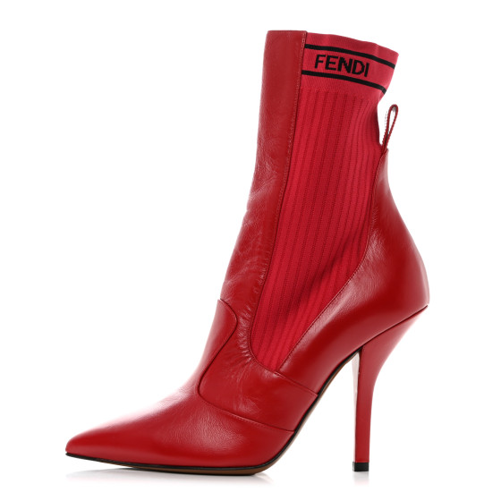 FENDI Vitello Lucido Stretch Fabric Logo Rockoko 105mm Sock Boots 41 Fragola Black 1440159 FASHIONPHILE