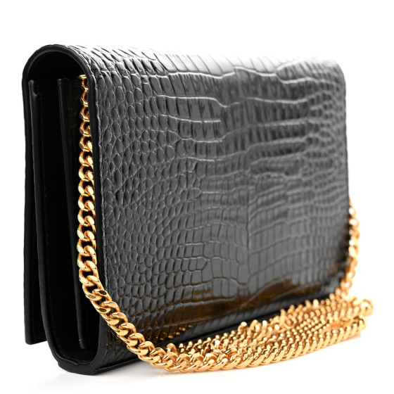 【関税&送料込み】Saint Laurent Cassandre Crocodile l SAINT LAURENT Calfskin Crocodile Embossed Cassandre Wallet