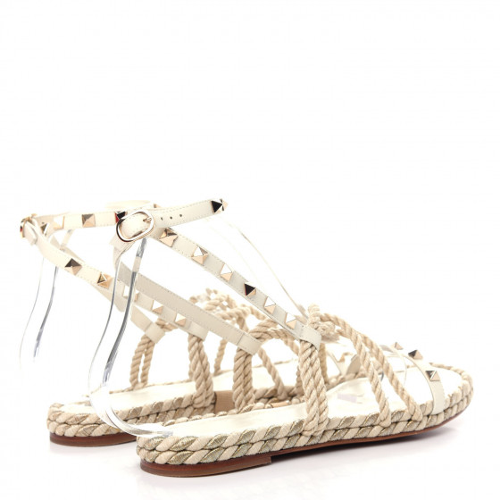 VALENTINO GARAVANI Calfskin Rockstud Torchon Rope Espadrille