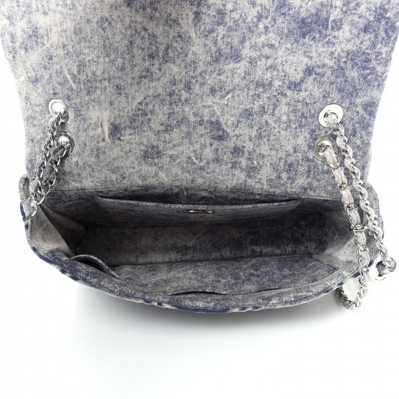 CHANEL - umjn CHANEL Denim Embossed CC Logo Print Jumbo Single Flap Blue