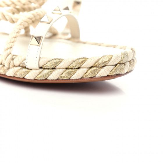VALENTINO GARAVANI Calfskin Rockstud Torchon Rope Espadrille