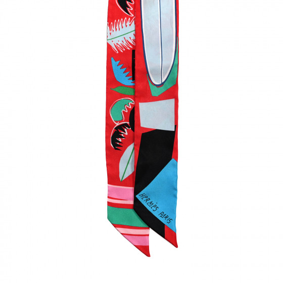 HERMES Silk Sea Surf and Fun Twilly Rouge Black Bleu 1041545