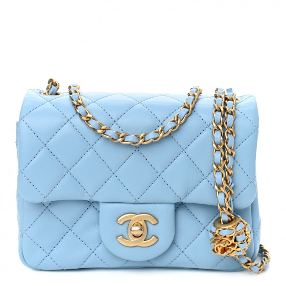 CHANEL Lambskin Quilted Mini Pearl Crush Flap Light Blue