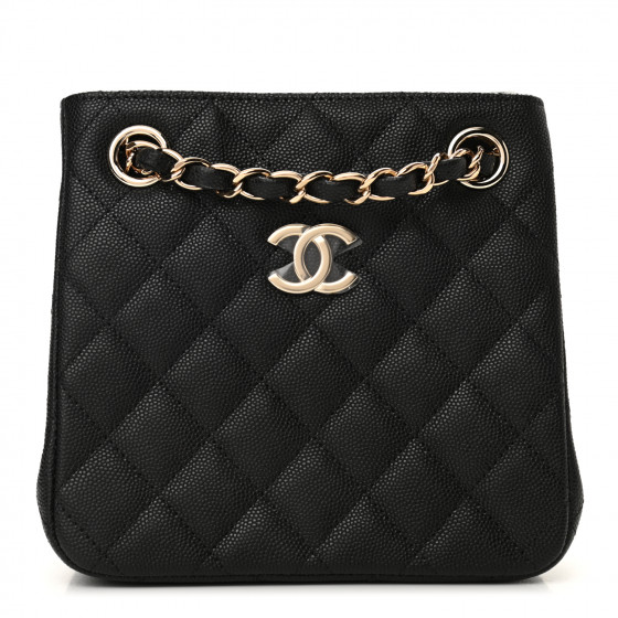 CHANEL Caviar Quilted Mini Bucket Bag Black 1046643
