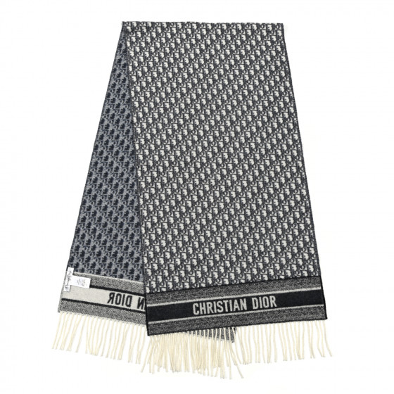 CHRISTIAN DIOR Cashmere Oblique Fringed Scarf Navy 1042711