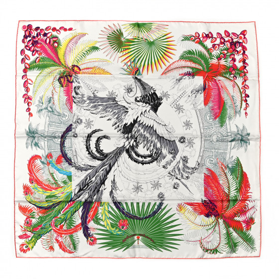 HERMES Silk Mythiques Phoenix Coloriage Scarf 90 Blanc Vert