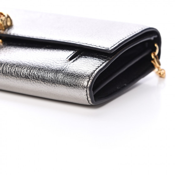 ALEXANDER MCQUEEN Metallic Calfskin Skull Wallet on Chain