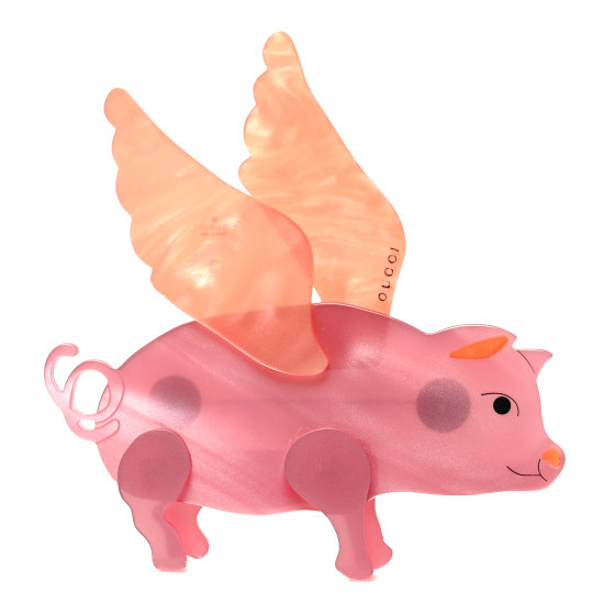 グッチ　ブローチ　フライングピッグ GUCCI Resin Flying Pig Brooch Pink 1423774 | FASHIONPHILE