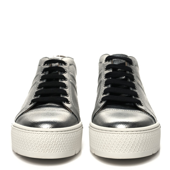 HERMES Metallic Epsom Womens Voltage Sneakers 39 Gris Argente Vieilli Black