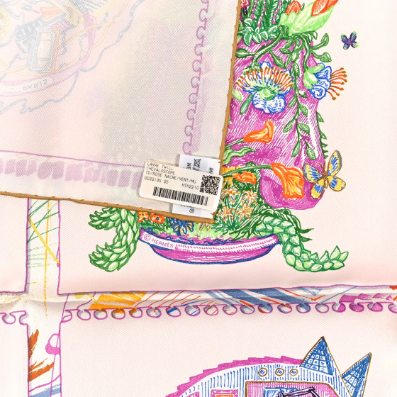 HERMES Silk Chevaloscope Scarf 90 Rose Nacre Vert Multicolor