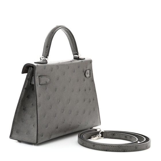 HERMES Ostrich Kelly Sellier Mini 20 Gris Meyer 1499931