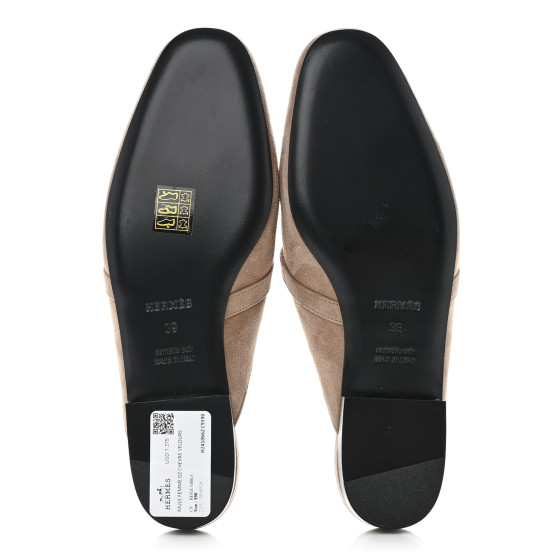 HERMES Suede Goatskin Oz Mules 39 Beige Sable 1502285