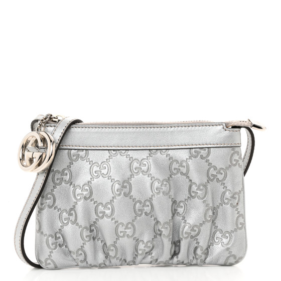 GUCCI Metallic Guccissima Small Crossbody Bag Silver 1545846