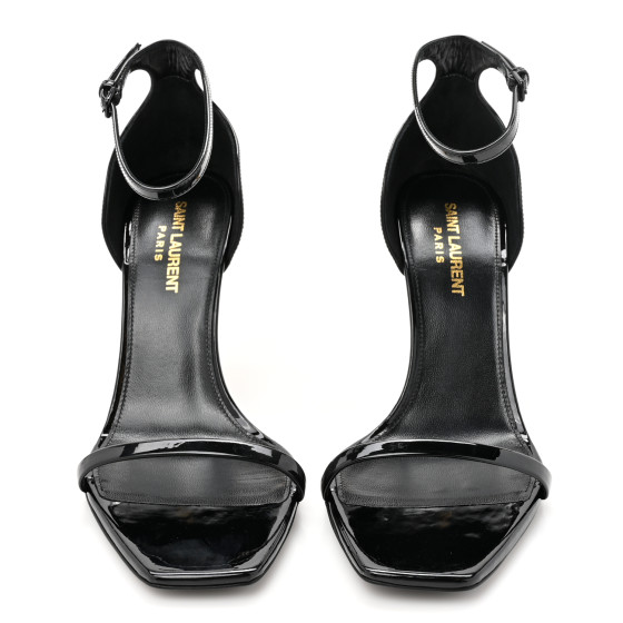 SAINT LAURENT Patent Calfskin Opyum 85 Sandals 38 Black
