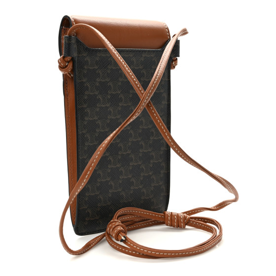 【国内発送】PHONE POUCH FLAP TRIOMPHE CANVAS LAMBSKINセール CELINE Triomphe Canvas Lambskin Phone Pouch With Flap Tan
