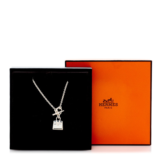 HERMES Sterling Silver Birkin Amulette Pendant Necklace