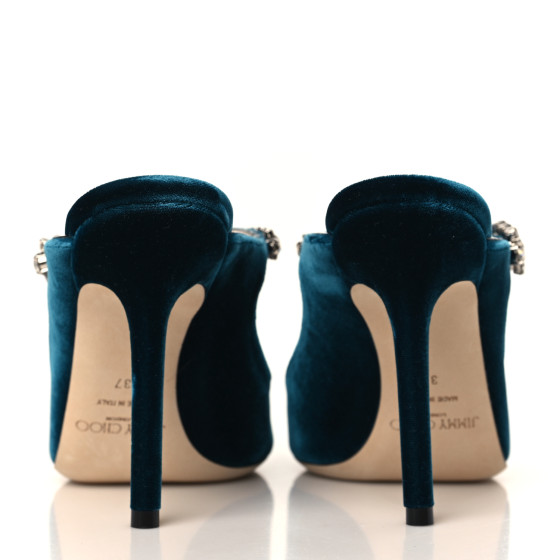 JIMMY CHOO Velvet Crystal Bing 100 Pumps 37 Blue 1222964