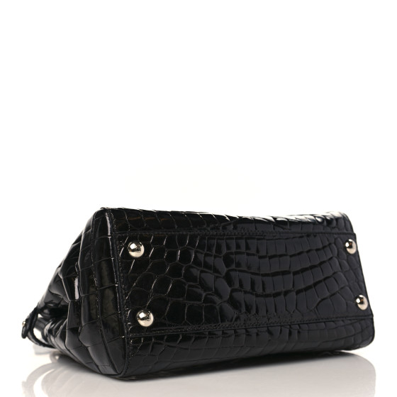FENDI Crocodile Mini Peekaboo Iconic Satchel Black 1222625