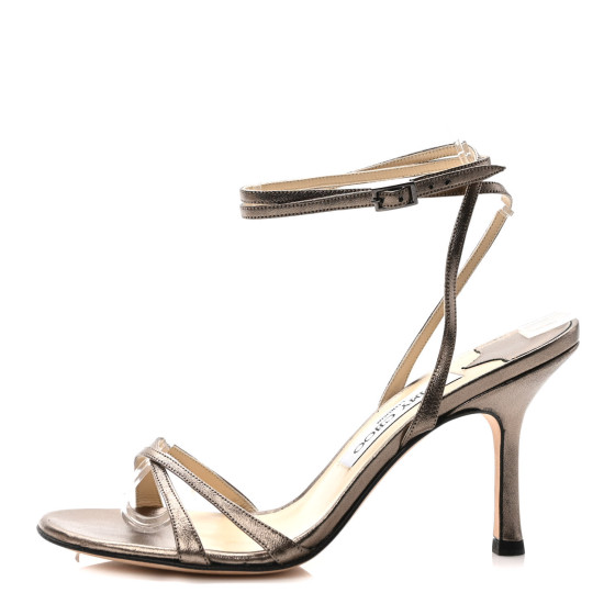 JIMMY CHOO Metallic Calfskin Juliet 85 Sandals 36.5 Silver