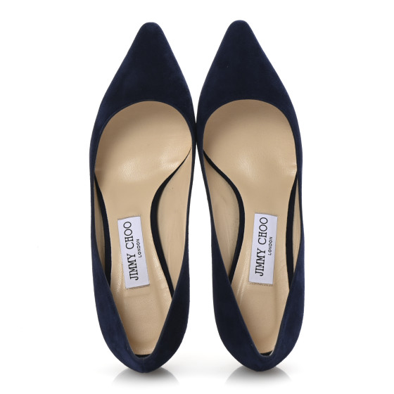 JIMMY CHOO Suede Pointy Toe Romy 60 Pumps 38.5 Navy 1714311