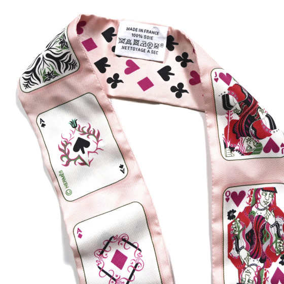 HERMES Silk Jeu de Cartes Twilly Rose Nacre Fuchsia Rouge