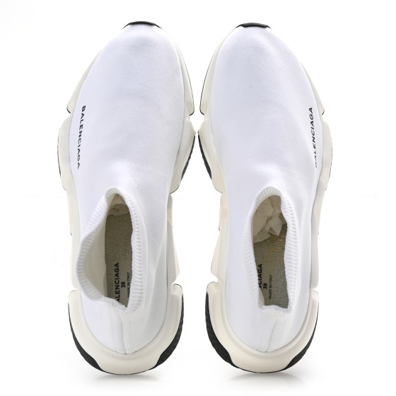 BALENCIAGA Neoprene Knit Womens Speed Sneakers 38 White