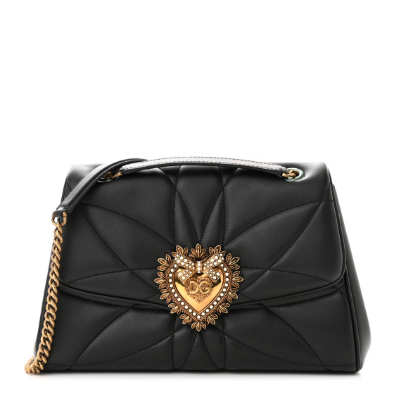 【関税&送料込】Dolce & Gabbana Black Nappa Leather Devotion Large Devotion bag in quilted nappa leather in Black for