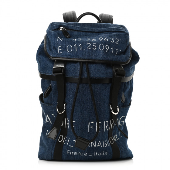 SALVATORE FERRAGAMO Denim Calfskin Backpack Navy 1053626