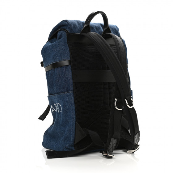 FERRAGAMO★素敵！NAVY DENIM CANVAS LEATHER TRIM BACKPACK $1690 FERRAGAMO NAVY DENIM CANVAS TAN LEATHER TRIM 1927