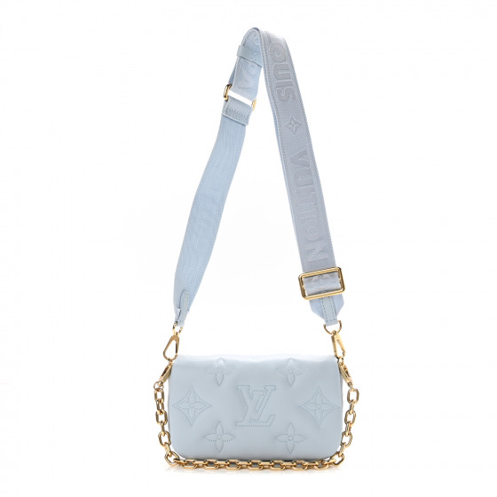 LOUIS VUITTON Calfskin Bubblegram Wallet On Strap Ice Blue