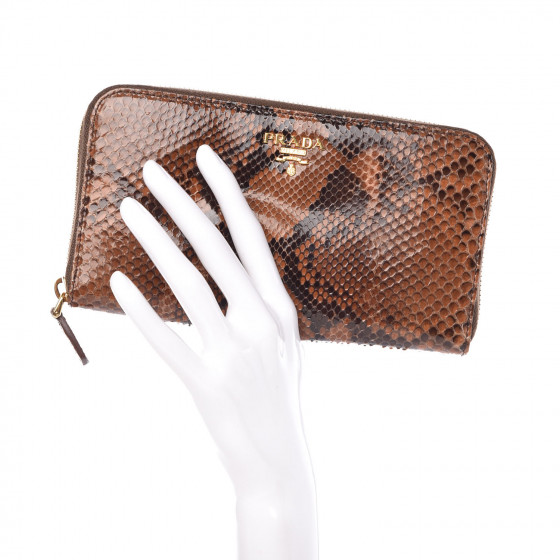 PRADA Python Zip Around Wallet Brandy 355145 | FASHIONPHILE