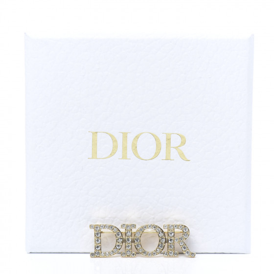 CHRISTIAN DIOR Crystal Dior Logo Brooch Gold 681792