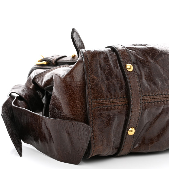MIU MIU Vitello Lux Bow Bag Brown 1481194 | FASHIONPHILE