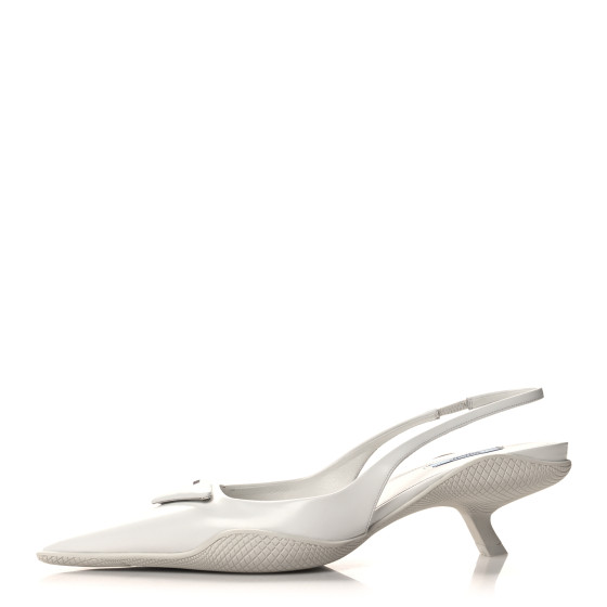 PRADA Spazzolato Triangle Logo Pointed Toe 45mm Slingback