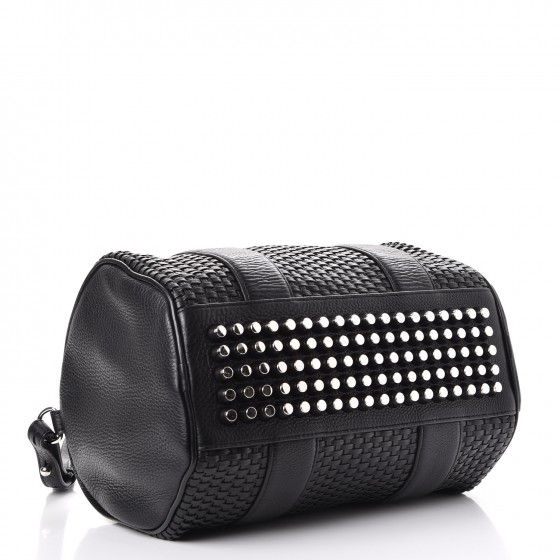 ALEXANDER WANG Pebbled Lambskin Woven Rocco Black Silver