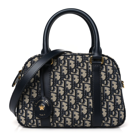 CHRISTIAN DIOR Oblique Medium D-Vibe Bowling Bag Navy