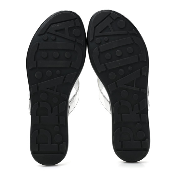 【PRADA】在庫確保難★THONG サンダル Prada - Silver Metallic Leather Thong Sandal | Mitchell Stores