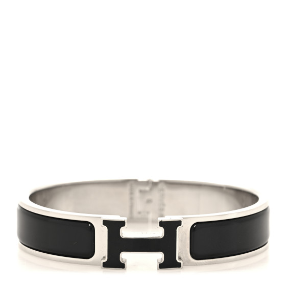 HERMES Enamel Narrow Clic Clac H Bracelet PM Black 1707447
